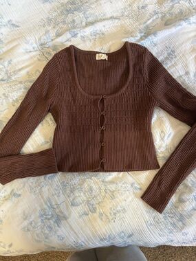 PacSun Brown Ribbed Long Sleeve Knit Top
